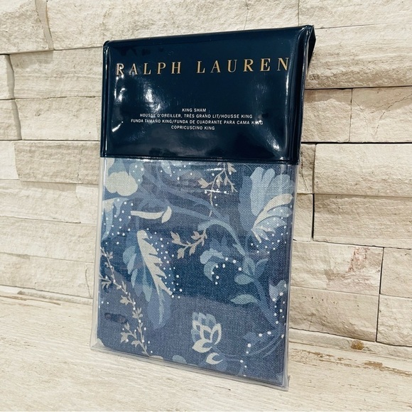 Ralph Lauren Skye King Pillow Sham 100% Cotton Denim Floral 20” X 36” NWT - Picture 1 of 10